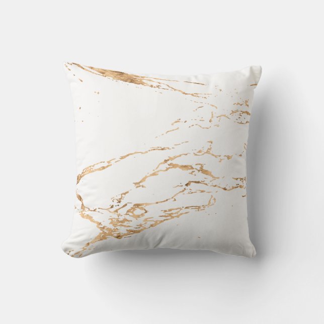 Reines weißes, modernes Marmor Gold Foil Edelstein Kissen (Vorderseite)