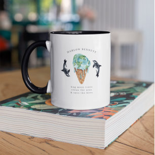 Reinigen wir unsere Ozeane   Wasserfarbe Orca-Wal- Tasse