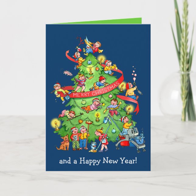 Reinigung der Weihnachtsbaumkarte Feiertagskarte (Vorderseite)