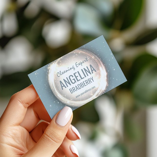 Reinigung Fachmann Service Glitzer Circle Light Bl Visitenkarte (Perfect for business)