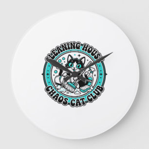 Reinigung Haus Chaos Katze Haustierliebhaber Shirt Große Wanduhr