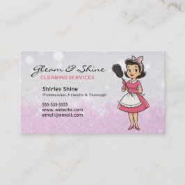 Reinigung Lady Cleaner Service Pink Glitzern Retro Visitenkarte