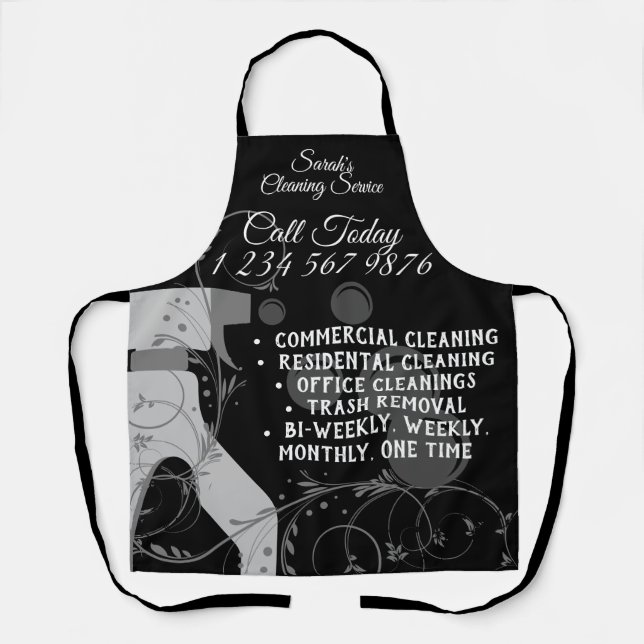 Reinigung Maid Janitorial Niedlich Stylish Black Schürze (Vorderseite)