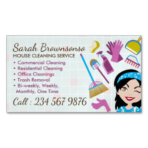 Reinigung schwarzer Janitorial Lady Tile waschen Magnetische Visitenkarte