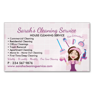 Reinigungdienstleistungen Pink Janitorial Lady Hau Magnetische Visitenkarte