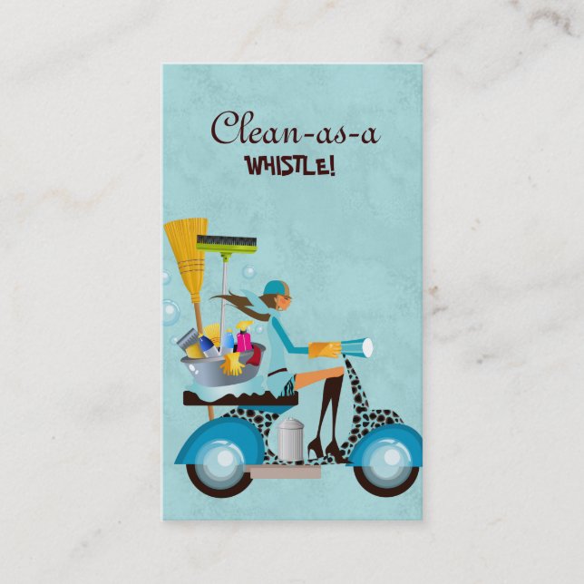Reinigungs-Visitenkarte-Roller-Mädchen-Blau Visitenkarte (Vorderseite)