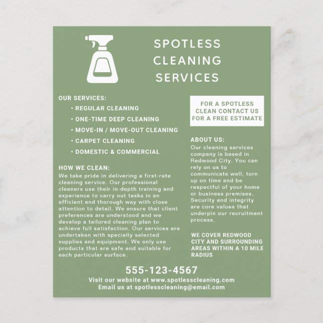 Reinigungsanstalt Spray Flasche Beutel Grün Flyer (Vorne)
