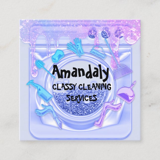 Reinigungsbüro Service QRCode Soap Blue Quadratische Visitenkarte (Vorderseite)