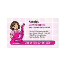 Reinigungsdame mit rosa Staubsauger Cartoon QR-Hau