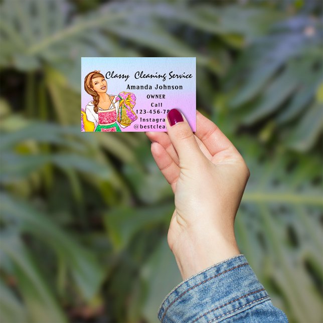 Reinigungsdienst für Classy House Maid Blue Ombre Visitenkarte (Classy House Cleaning Service Maid Blue Ombre Business Card)