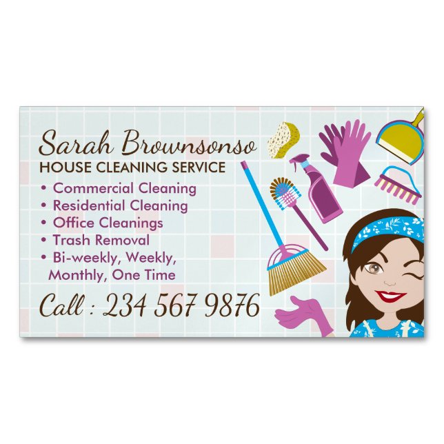 Reinigungsdienst Janitorial Lady Tile Washing Magnetische Visitenkarte (Vorderseite)