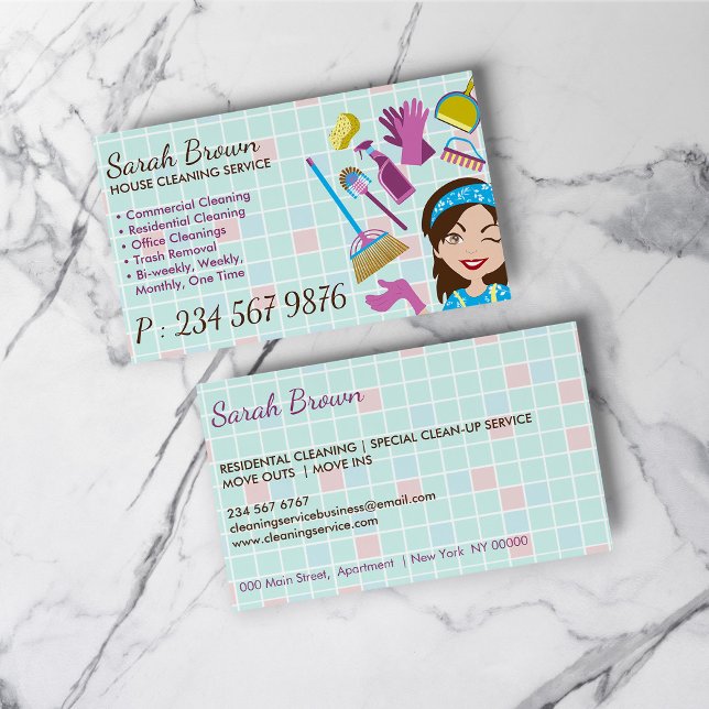 Reinigungsdienst Janitorial Lady Visitenkarte (Cleaning Service Janitorial Lady Business Card)