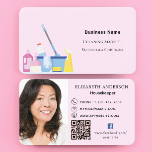 Reinigungsdienst rosa QR-Foto Visitenkarte