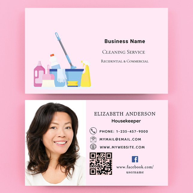 Reinigungsdienst rosa QR-Foto Visitenkarte (Von Creator hochgeladen)