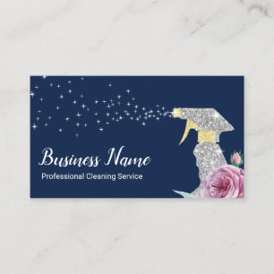 Reinigungsdienst Silver Spray Navy Floral Visitenkarte