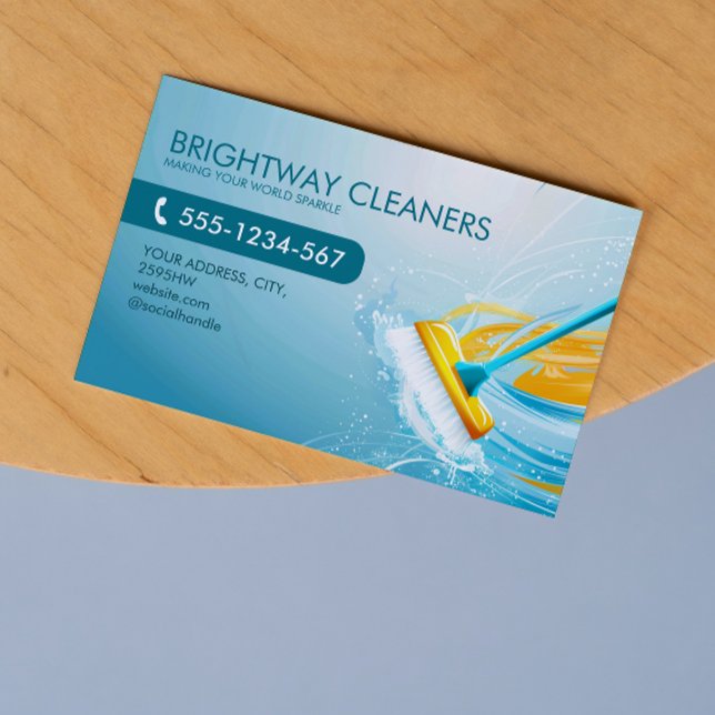 Reinigungsdienste Beruflich Blue Broom QR Visitenkarte (Von Creator hochgeladen)