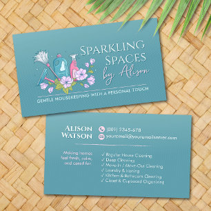 Reinigungsdienste - Elegante Florale Teal und Rosa Visitenkarte