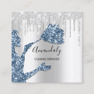 Reinigungsdienste für Maid House Logo Silver Blue Quadratische Visitenkarte
