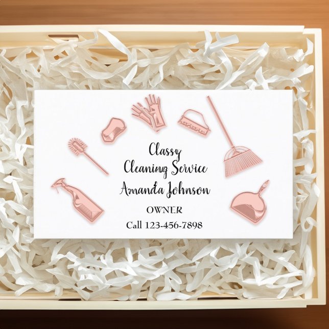 Reinigungsdienste Gold-Logo-Maid Weiß Visitenkarte (House Cleaning Services Gold Logo Maid White Business Card)