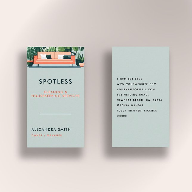 Reinigungsdienste Haushaltshilfe Beruflich Visitenkarte (cleaning housekeeper janitorial business card retro vintage elegant modern chic simple minimalist)