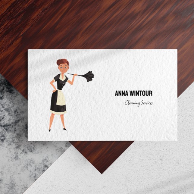 Reinigungsdienste Haushaltshilfe Illustration Mini Visitenkarte (Cleaning Services Maid Illustration Minimalist Business Card)