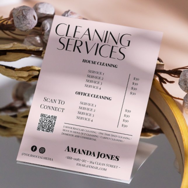 Reinigungsdienste Haushaltspreis Pastel Pink Einladung (Cleaning Services Maid Price Pastel Pink Invitation)