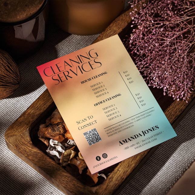 Reinigungsdienste Holografische Gradient-Preislist Flyer (Cleaning Services Holographic Gradient Price List Flyer)