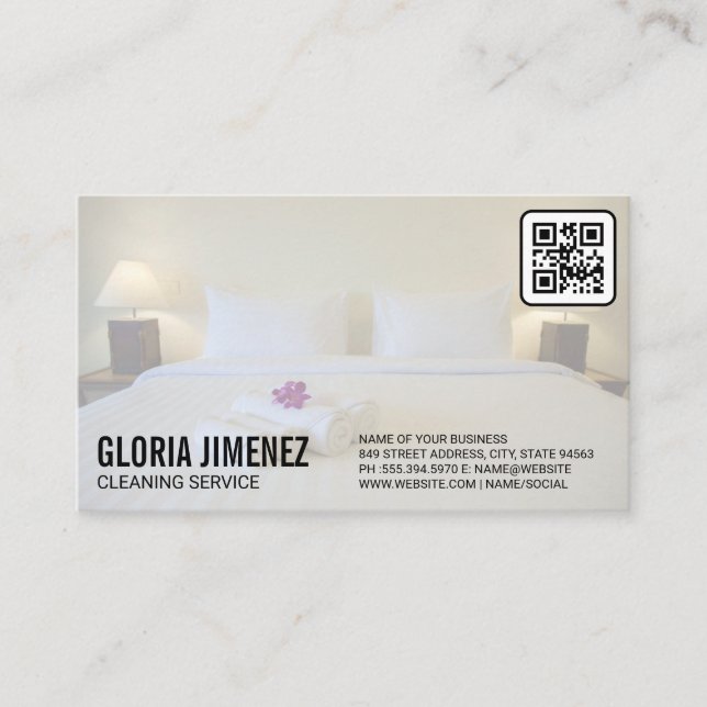 Reinigungsdienste | Hotel Bedroom | QR-Code Visitenkarte (Vorderseite)