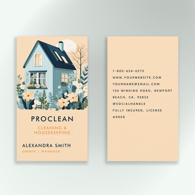 Reinigungsdienste Housekeeping Blumengelb Chic Visitenkarte (cleaning housekeeper janitorial business card scandi scandinavian elegant modern chic simple minimal)