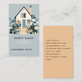 Reinigungsdienste Housekeeping Floral Dusty Blue Visitenkarte
