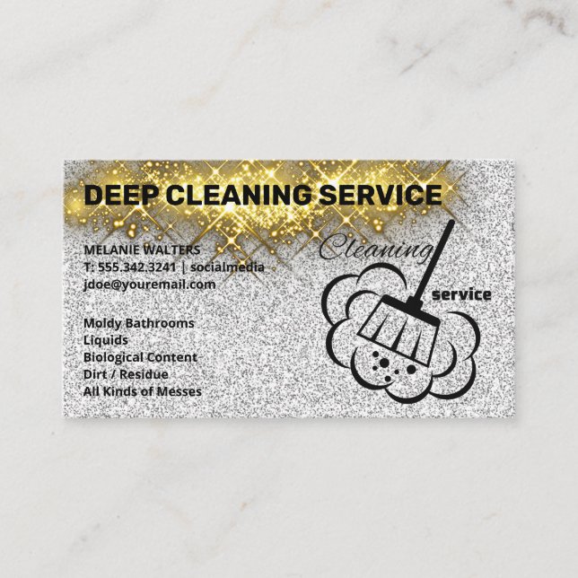Reinigungsdienste | Logo | Glitzer Sparkle Visitenkarte (Vorderseite)