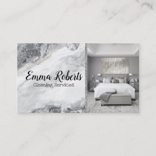 Reinigungsdienste | Maid Service Silver Marble Visitenkarte (Vorderseite)