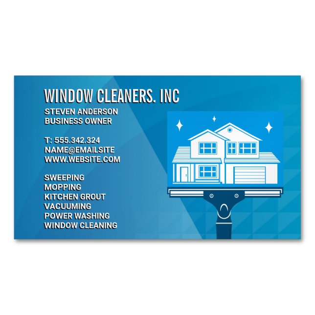 Reinigungsdienste | Window Cleaners Squeegee Magnetische Visitenkarte (Vorderseite)