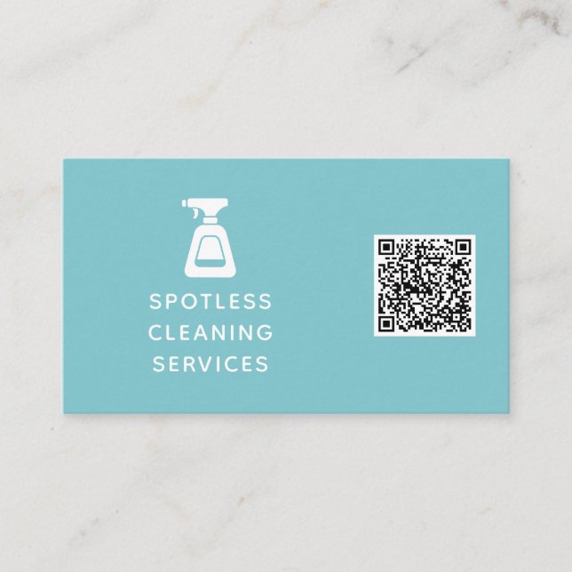 Reinigungsfirma QR Code Spray Flasche Aqua Blue Visitenkarte (Vorderseite)