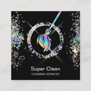 Reinigungshaus Sparkling Holograph Broom Quadratische Visitenkarte
