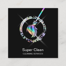 Reinigungshaus Sparkling Holograph Broom Squa Quadratische Visitenkarte