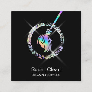 Reinigungshaus Sparkling Holograph Broom Squa Quadratische Visitenkarte