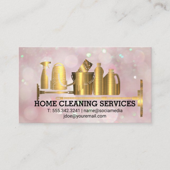 Reinigungsmittel Gold-Metallic | Pink Boke Visitenkarte (Vorderseite)