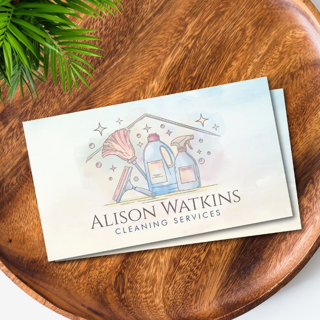 Reinigungsservice - Design im Wasserfarbenstil Visitenkarte (Von Creator hochgeladen)