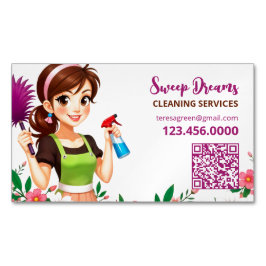 Reinigungsservice Floral QR Magnetische Visitenkarte
