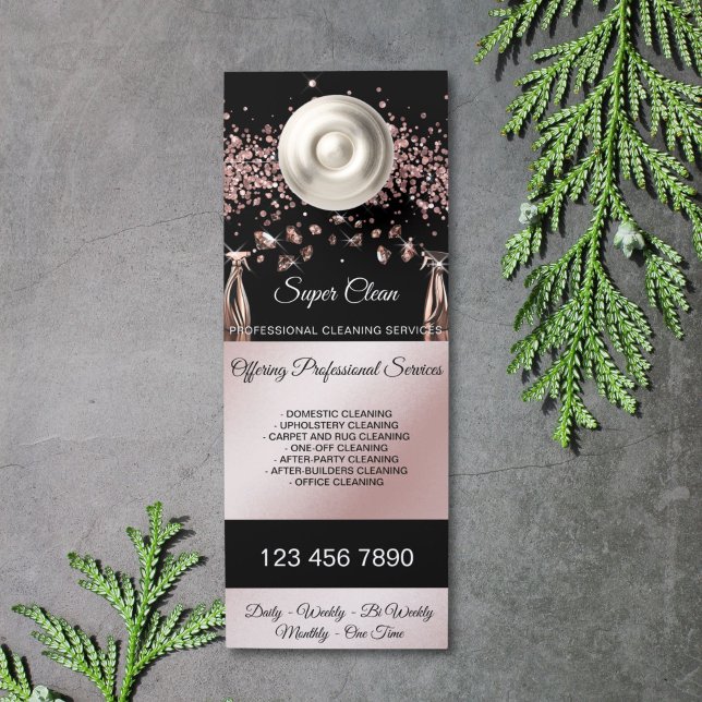 Reinigungsservice für Haushaltshäuser Türanhänger (rose gold house cleaning spray bottles spraying diamonds)