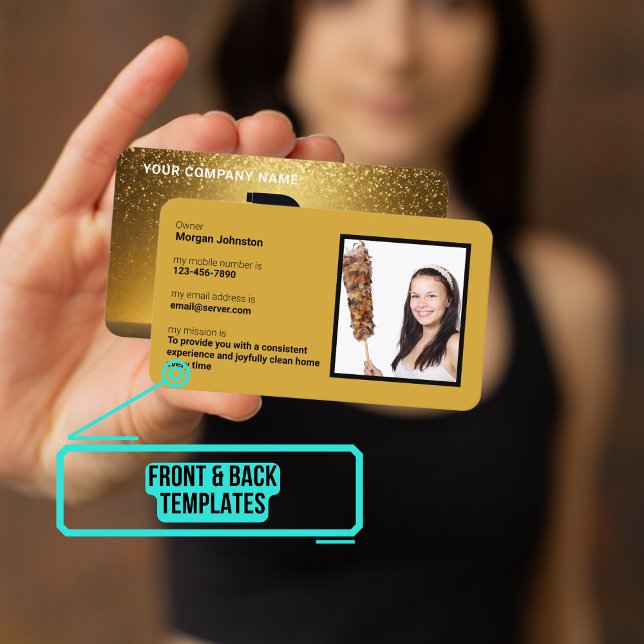 Reinigungsservice Gold-Silhouette mit Foto Visitenkarte (Please enjoy our business card)