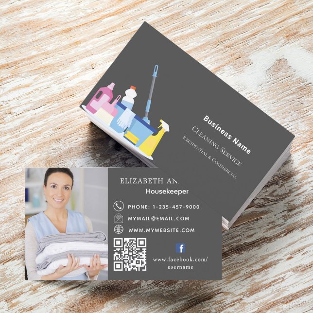 Reinigungsservice Graues Foto QR-Prämie Visitenkarte (Von Creator hochgeladen)