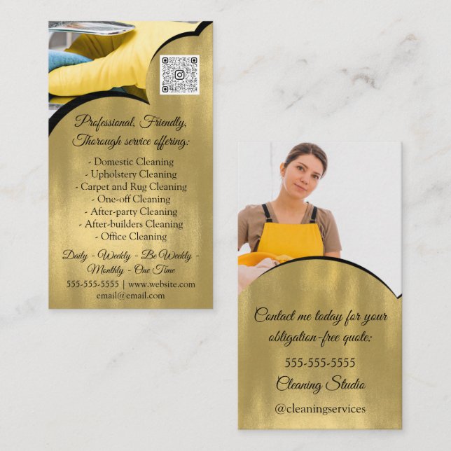 Reinigungsservice-Haus Behalte QRCode-Foto-Gold Visitenkarte (Vorne/Hinten)