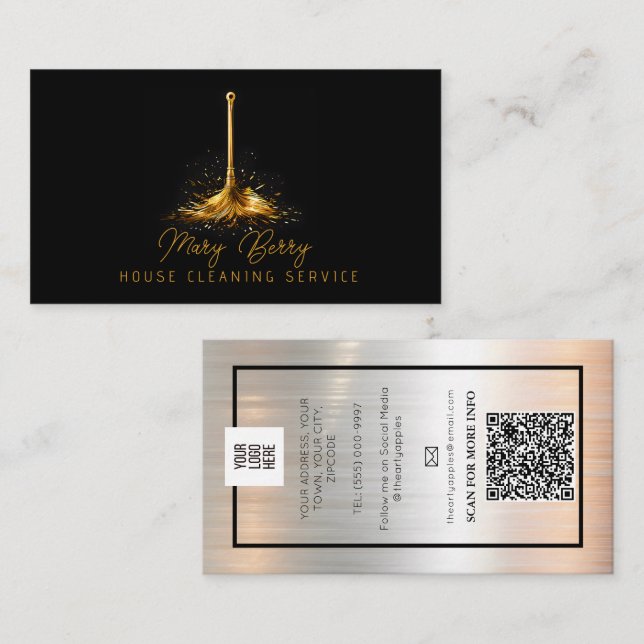 Reinigungsservice Haushaltshilfe Gold-Mop-Logo Visitenkarte (Vorne/Hinten)