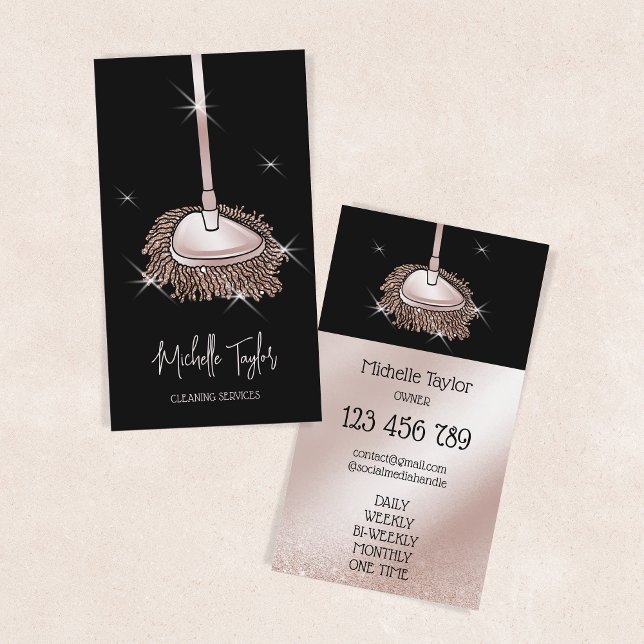 Reinigungsservice Haushaltshilfe Rose Gold Glitzer Visitenkarte (Von Creator hochgeladen)
