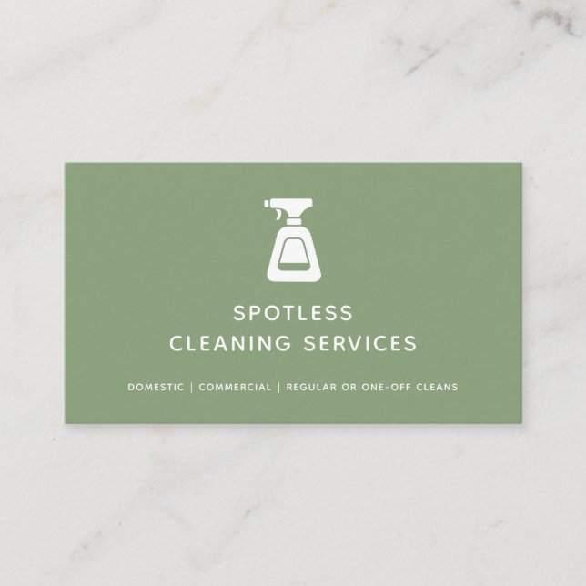 Reinigungsservice Magd Sage Green Spray Flasche Visitenkarte (Vorderseite)