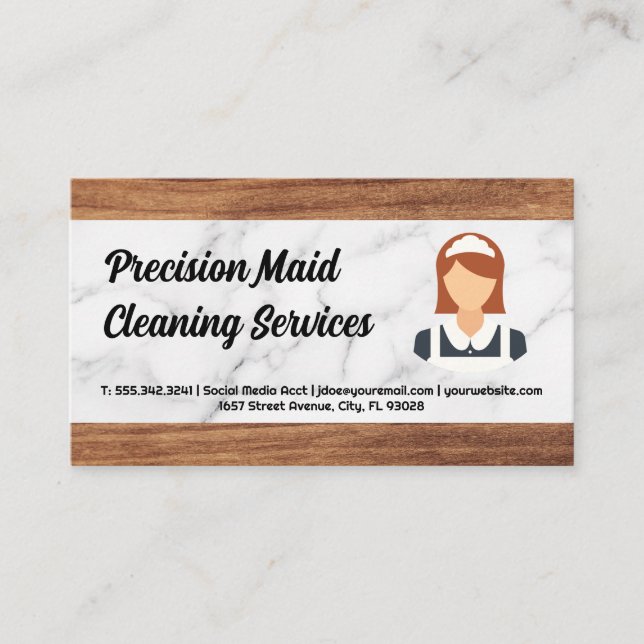 Reinigungsservice | Maid-Logo | Holzmarmor Visitenkarte (Vorderseite)
