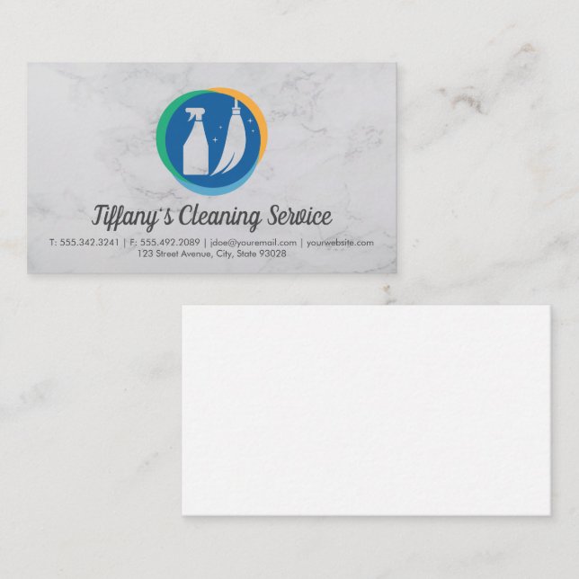 Reinigungsservice | Maid-Logo | Marmor Visitenkarte (Vorne/Hinten)
