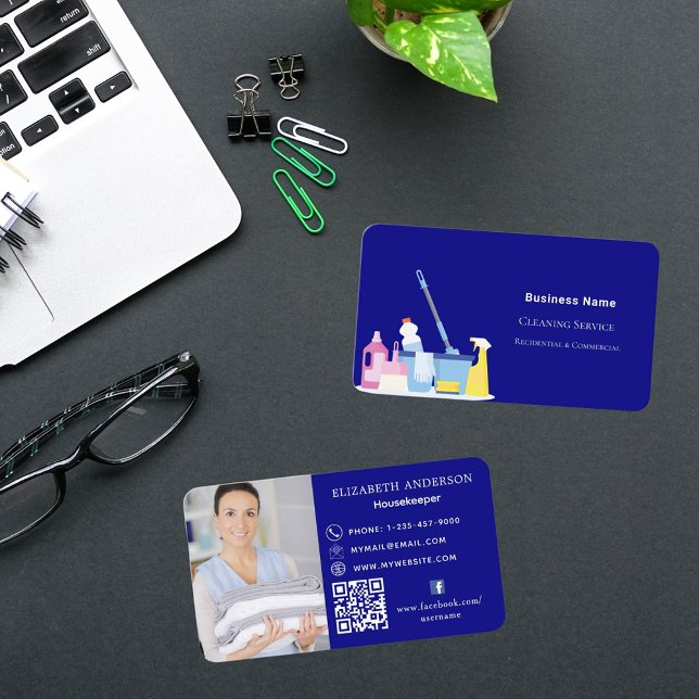 Reinigungsservice Marine Blue Foto QR-Code Visitenkarte (Von Creator hochgeladen)